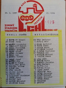 Zpravodaj ASVŠ Dukla Trenčín - Motor České Budějovice (20.1.1987)