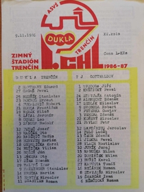 Zpravodaj ASVŠ Dukla Trenčín - TJ Gottwaldov (9.11.1986)