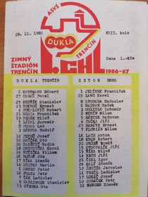 Zpravodaj ASVŠ Dukla Trenčín - Zetor Brno (28.11.1986)