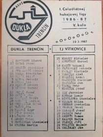 Zpravodaj ASVŠ Dukla Trenčín - TJ Vítkovice (22.2.1987)