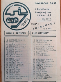 Zpravodaj ASVŠ Dukla Trenčín - CHZ Litvínov (17.2.1987)