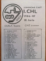 Zpravodaj ASVŠ Dukla Trenčín - CHZ Litvínov (5.3.1987)