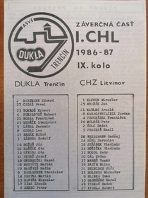 Zpravodaj ASVŠ Dukla Trenčín - CHZ Litvínov (5.3.1987)