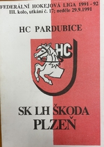 Zpravodaj HC Pardubice - SK LH Škoda Plzeň (29.9.1991)