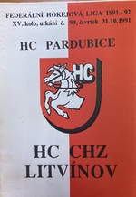 Zpravodaj HC Pardubice - HC CHZ Litvínov (31.10.1991)