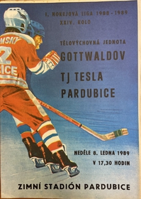 Zpravodaj: I.Hokejová liga 1988-1989, XXIV.kolo: TJ Tesla Pardubice - Tělovýchovná jednota Gottwaldov (8.1.1989)