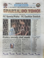 Sparta, do toho! Oficiální program na zápas 3. kola skupiny B UEFA Champions League 2000-2001: AC Sparta Praha - FC Šachťor Dodněck (27.9.2000)