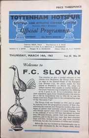 Oficiální program ze zápasu Tottenham Hotspur FC Slovan Bratislava (14. března 1963)