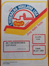 Zpravodaj HO Dukla Trenčín - HC Chemopetrol Litvínov (25.3.1992)