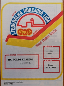 Zpravodaj HO Dukla Trenčín - HC Poldi Kladno (15.3.1992)