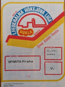 Zpravodaj HO Dukla Trenčín - Sparta Praha (3.10.1991)