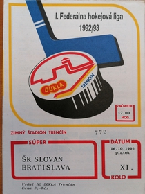 Zpravodaj HO Dukla Trenčín - ŠK Slovan Bratislava (16.10.1992)