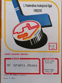 Zpravodaj HO Dukla Trenčín - HC Sparta Praha (18.3.1993)