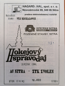 Zpravodaj AC Nitra - ZTK Zvolen (17.11.1992)