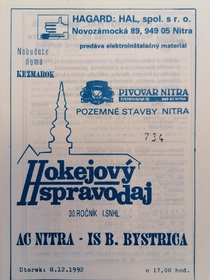 Zpravodaj AC Nitra - IS B. Bystrica (8.12.1992)