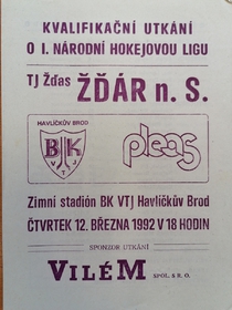 Zpravodaj BK VTJ Havlíčkův Brod - TJ Žďas Žďár nad Sázavou (12.3.1992)