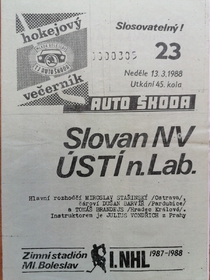Zpravodaj TJ Auto Škoda Mladá Boleslav - Slovan NV Ústí nad Labem (13.3.1988)