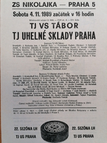 Zpravodaj TJ VS Tábor - TJ Uhelné sklady Praha (4.11.1989)