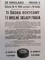 Zpravodaj TJ Škoda Rokycany - TJ Uhelné sklady Praha (18.11.1989)