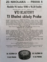 Zpravodaj VTJ Klatovy - TJ Uhelné sklady Praha (14.1.1990)