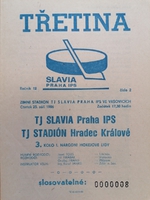 Zpravodaj Tj Slavia Praha IPS - TJ Stadión Hradec Králové (25.9.1986)
