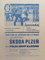 Zpravodaj TJ Poldi SONP Kladno - Škoda Plzeň (29.11.1981)