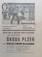 Zpravodaj TJ Poldi SONP Kladno - Škoda Plzeň (19.3.1982)