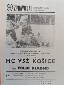 Zpravodaj TJ Poldi Kladno - HC VSŽ Košice (7.1.1992)