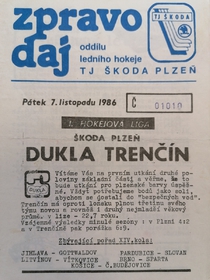 Zpravodaj TJ Škoda Plzeň - Dukla Trenčín (7.11.1986)