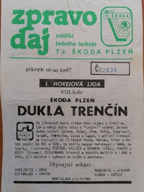 Zpravodaj TJ Škoda Plzeň - Dukla Trenčín (16.10.1987)