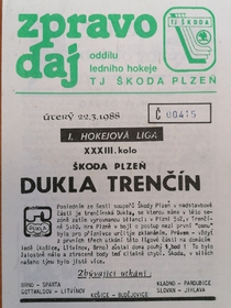 Zpravodaj TJ Škoda Plzeň - Dukla Trenčín (22.3.1988)