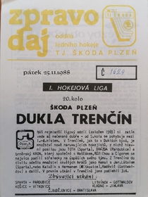 Zpravodaj TJ Škoda Plzeň - Dukla Trenčín (25.11.1988)