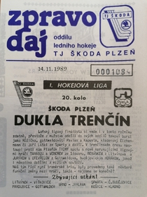 Zpravodaj TJ Škoda Plzeň - Dukla Trenčín (14.11.1989)