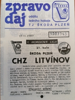 Zpravodaj TJ Škoda Plzeň - CHZ Litvínov (17.11.1989)