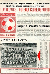 Zpravodaj TJ Vítkovice - Futebol Clube de Porto (22.10.1986)