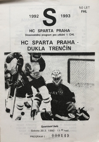 Zpravodaj Sparta Praha - Dukla Trenčín (20.3.1993)