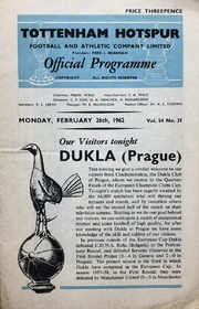 Oficiální program Poháru vítězů: Tottenham - Dukla (26.2.1962)