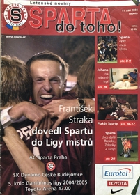 Program Sparta do toho: AC Sparta Praha - SK Dynamo České Budějovice (11.9.2004)